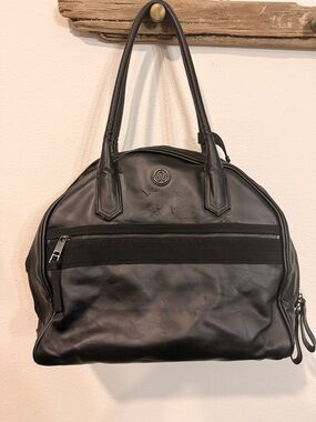 lululemon athletica Black Leather Duffel Tote Bag